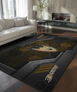 Anaheim Ducks Rug - Hexagonal Grid Pattern Black