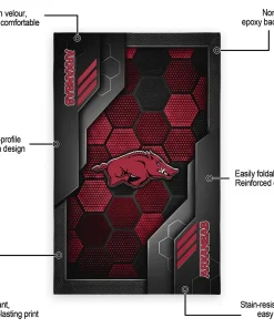 Alternative view of Arkansas Razorbacks Rug - Hexagonal Grid Pattern Red