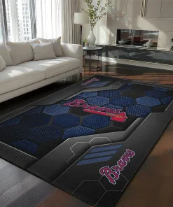 Atlanta Braves Rug - Hexagonal Grid Pattern Navy