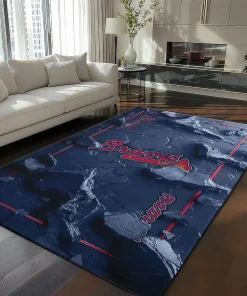 Atlanta Braves Rug - Cracked Surface Design Navy