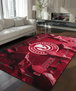 Atlanta Hawks Rug - Cracked Surface Design Red