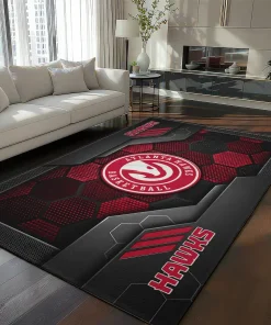Atlanta Hawks Rug - Hexagonal Grid Pattern Red
