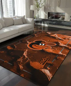 Baltimore Orioles Rug - Cracked Surface Design Orange