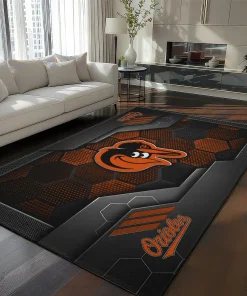 Baltimore Orioles Rug - Hexagonal Grid Pattern Orange