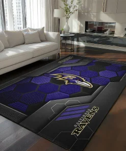 Baltimore Ravens Rug - Hexagonal Grid Pattern Purple
