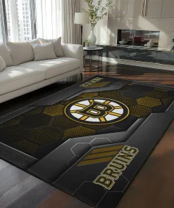 Boston Bruins Rug - Hexagonal Grid Pattern Black