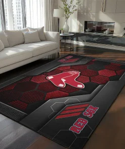 Boston Red Sox Rug - Hexagonal Grid Pattern Red