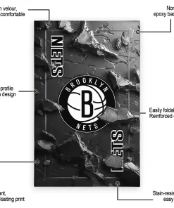 Alternative view of Brooklyn Nets Rug - Cracked Surface Design Black