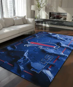 Buffalo Bills Rug - Cracked Surface Design Blue