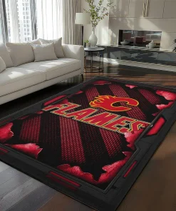Calgary Flames Rug - Torn Mesh Red