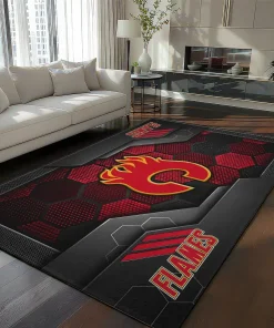 Calgary Flames Rug - Hexagonal Grid Pattern Red