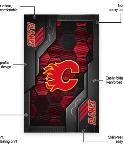 Alternative view of Calgary Flames Rug - Hexagonal Grid Pattern Red