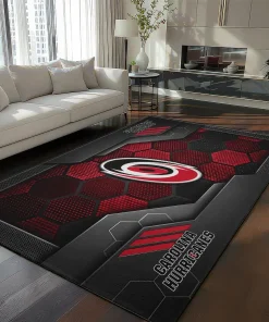 Carolina Hurricanes Rug - Hexagonal Grid Pattern Red