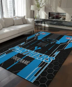 Carolina Panthers Rug - Personalized Football Laces Blue