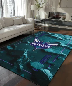 Charlotte Hornets Rug - Cracked Surface Design Teal