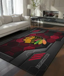 Chicago Blackhawks Rug - Hexagonal Grid Pattern Red
