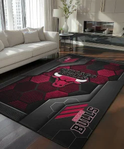 Chicago Bulls Rug - Hexagonal Grid Pattern Red