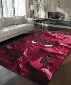 Chicago Bulls Rug - Cracked Surface Design Red