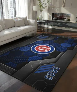 Chicago Cubs Rug - Hexagonal Grid Pattern Blue