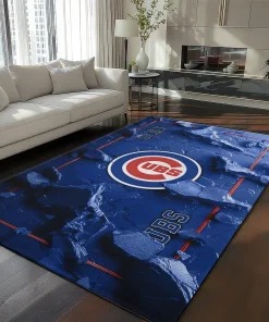 Chicago Cubs Rug - Cracked Surface Design Blue