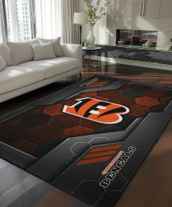 Cincinnati Bengals Rug - Hexagonal Grid Pattern Orange