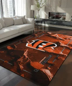 Cincinnati Bengals Rug - Cracked Surface Design Orange