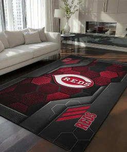 Cincinnati Reds Rug - Hexagonal Grid Pattern Red