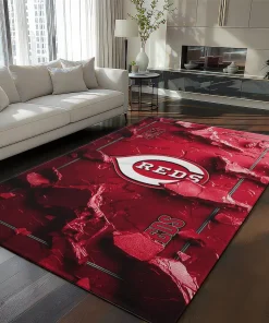 Cincinnati Reds Rug - Cracked Surface Design Red