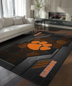 Clemson Tigers Rug - Hexagonal Grid Pattern Orange