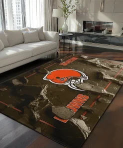 Cleveland Browns Rug - Cracked Surface Design Brown