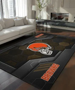 Cleveland Browns Rug - Hexagonal Grid Pattern Brown