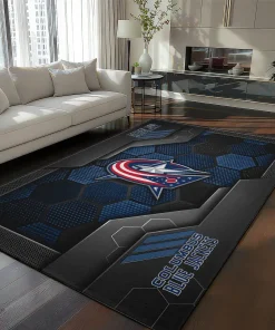 Columbus Blue Jackets Rug - Hexagonal Grid Pattern Navy Blue