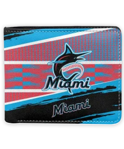 Miami Marlins Wallet - Custom Checkerboard Brush Blue Red