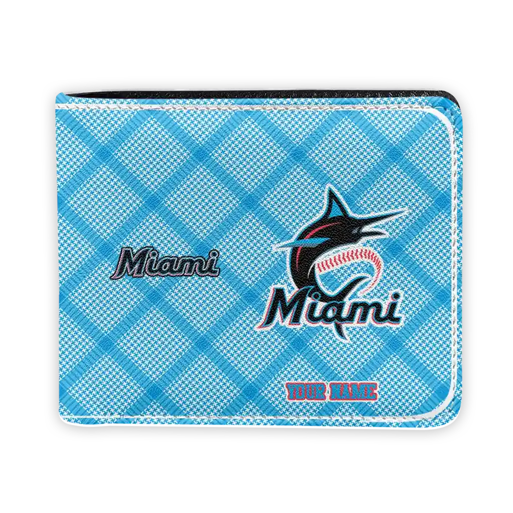 Miami Marlins Wallet - Custom Plaid Grid Blue