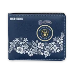 Milwaukee Brewers Wallet - Custom Floral Cluster Navy Blue White