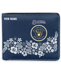 Milwaukee Brewers Wallet - Custom Floral Cluster Navy Blue White