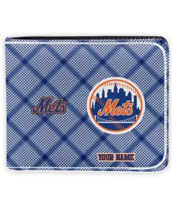 New York Mets Wallet - Custom Plaid Grid Blue