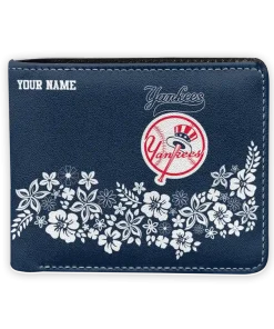 New York Yankees Wallet - Custom Floral Cluster Navy White