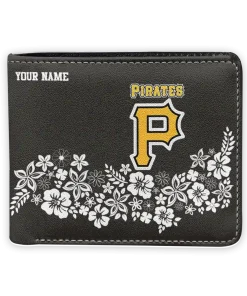 Pittsburgh Pirates Wallet - Custom Floral Cluster Black White