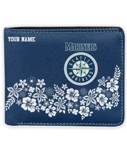 Seattle Mariners Wallet - Custom Floral Cluster Navy Blue White
