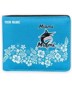 Miami Marlins Wallet - Customized Floral Cluster Blue White