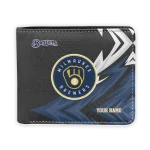 Milwaukee Brewers Wallet - Customized Sharp Arrow Streaks Navy Blue Black