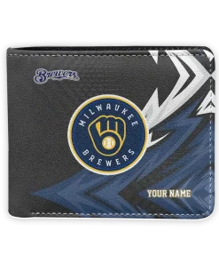 Milwaukee Brewers Wallet - Customized Sharp Arrow Streaks Navy Blue Black