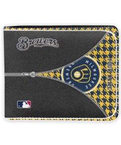 Milwaukee Brewers Wallet - Customized Zipper Split Navy Yellow Black