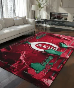 Cincinnati Reds Rug - Cracked Surface Design Red