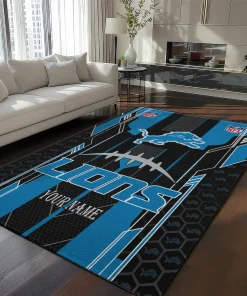 Detroit Lions Rug - Personalized Football Laces Blue