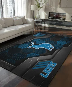 Detroit Lions Rug - Hexagonal Grid Pattern Blue