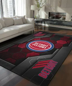 Detroit Pistons Rug - Hexagonal Grid Pattern Red