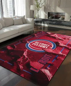 Detroit Pistons Rug - Cracked Surface Design Red
