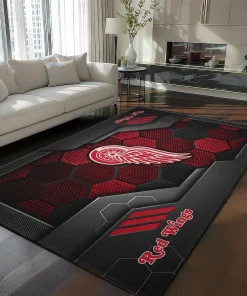 Detroit Red Wings Rug - Hexagonal Grid Pattern Red